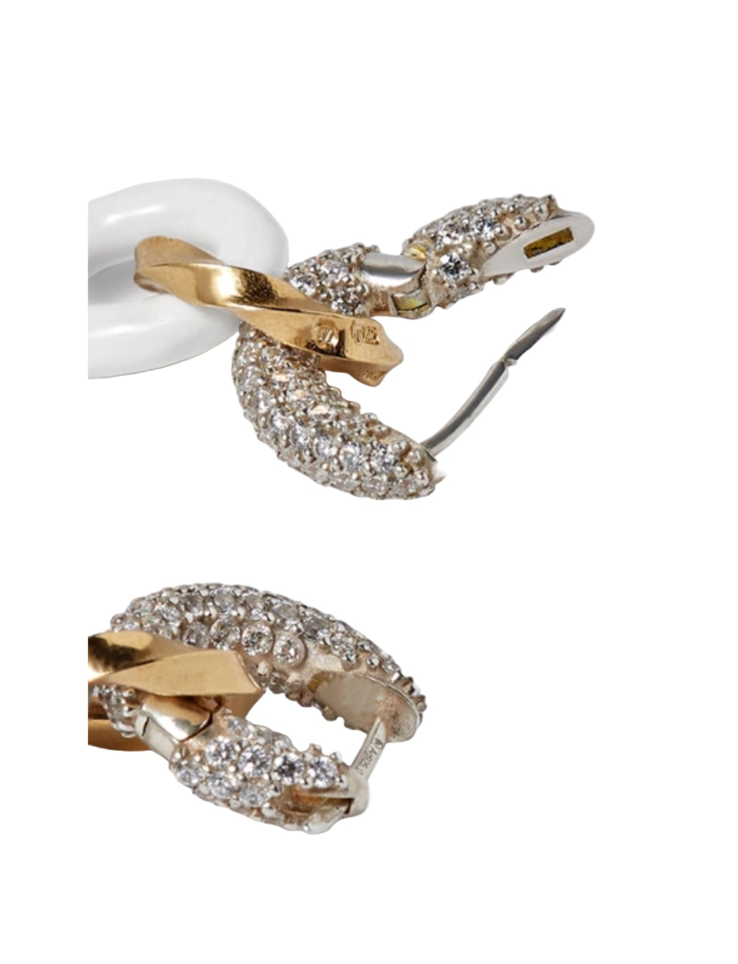 Luxury Bottega Veneta Silver And Gold-Tone, Enamel And Crystal Earrings In White