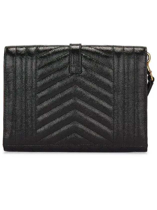 Luxury Saint Laurent Monogram Envelope Flap Leather Clutch Bag Black
