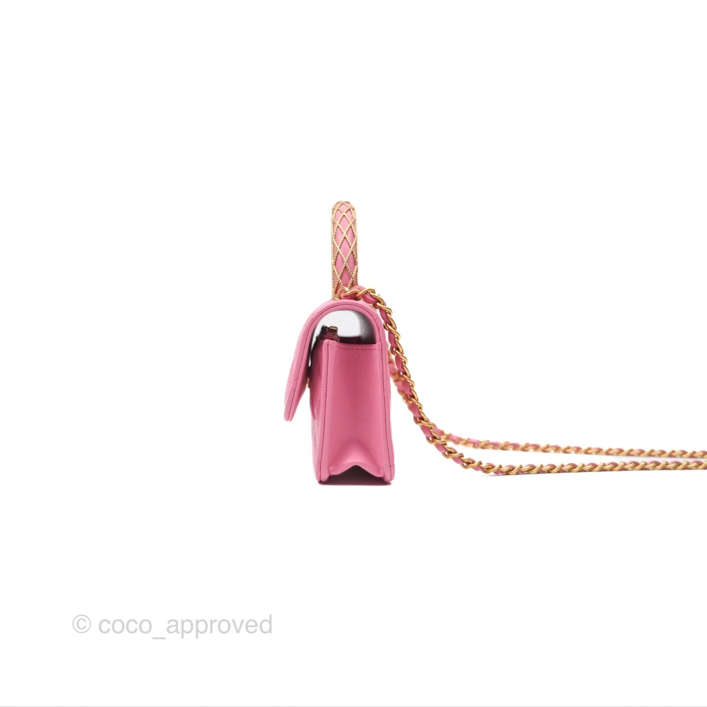 Chanel Top Handle Mini WOC Phone Holder with Chain Pink Lambskin