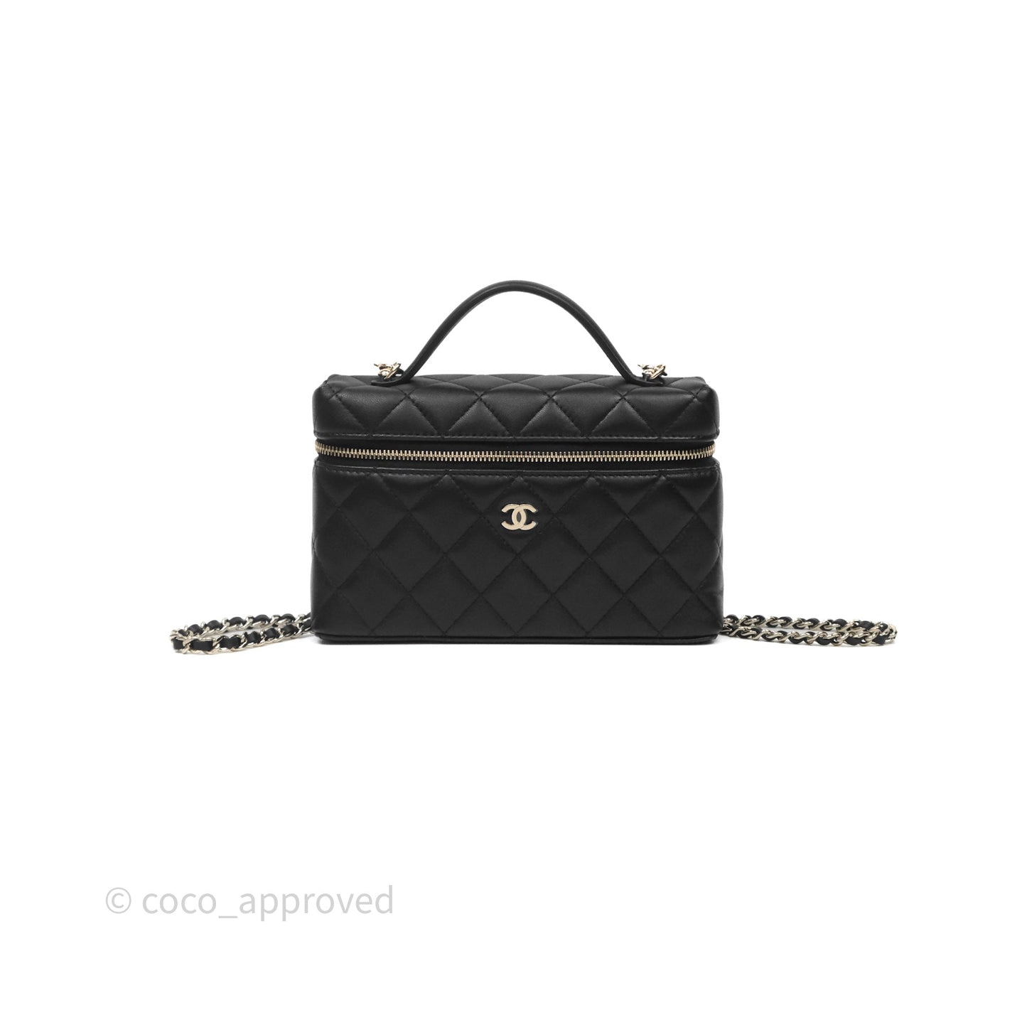 Chanel Top Handle Long Vanity with Chain Black Lambskin Gold Hardware
