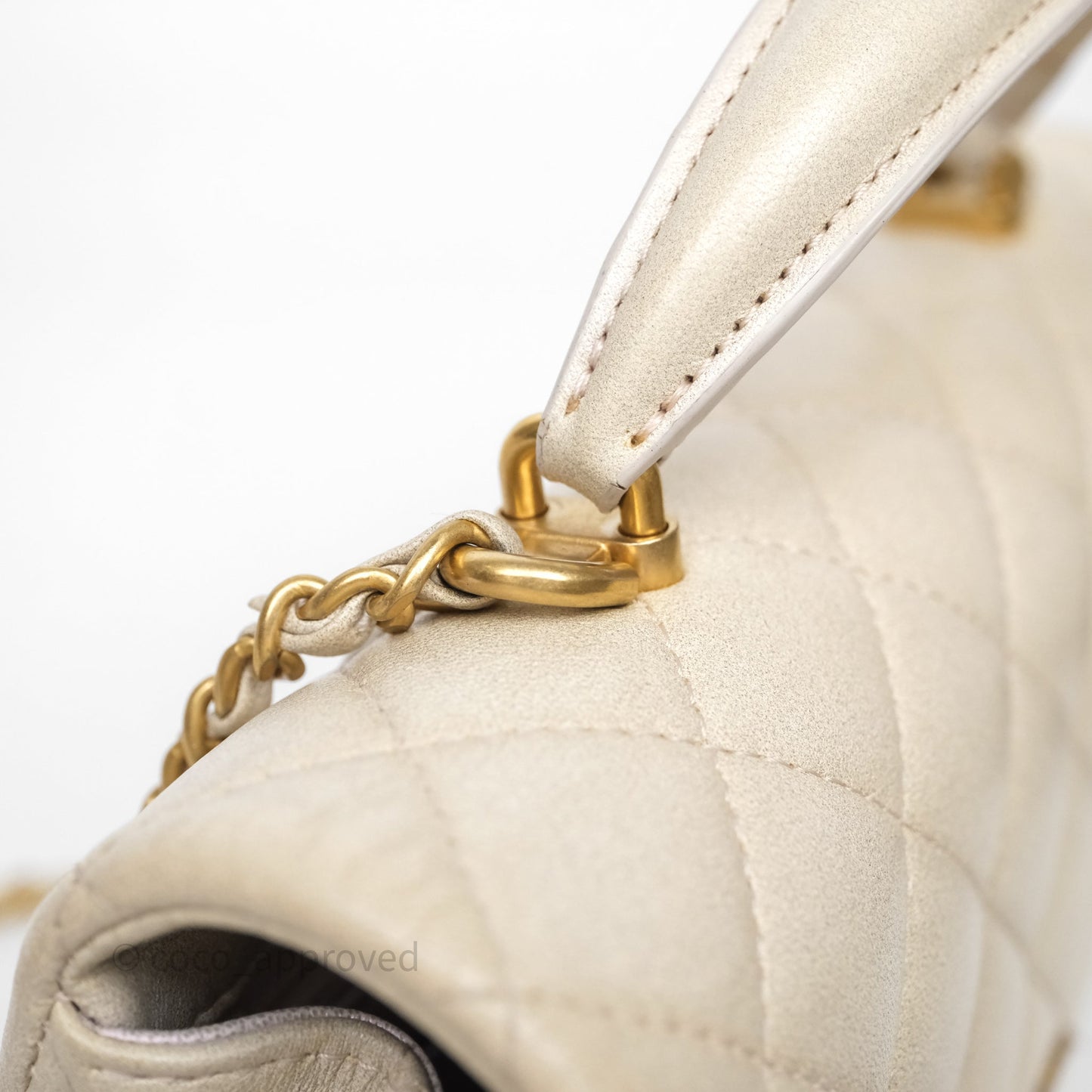 Chanel Top Handle Mini Rectangular Flap Pearly Beige Oat Lambskin Aged Gold Hardware