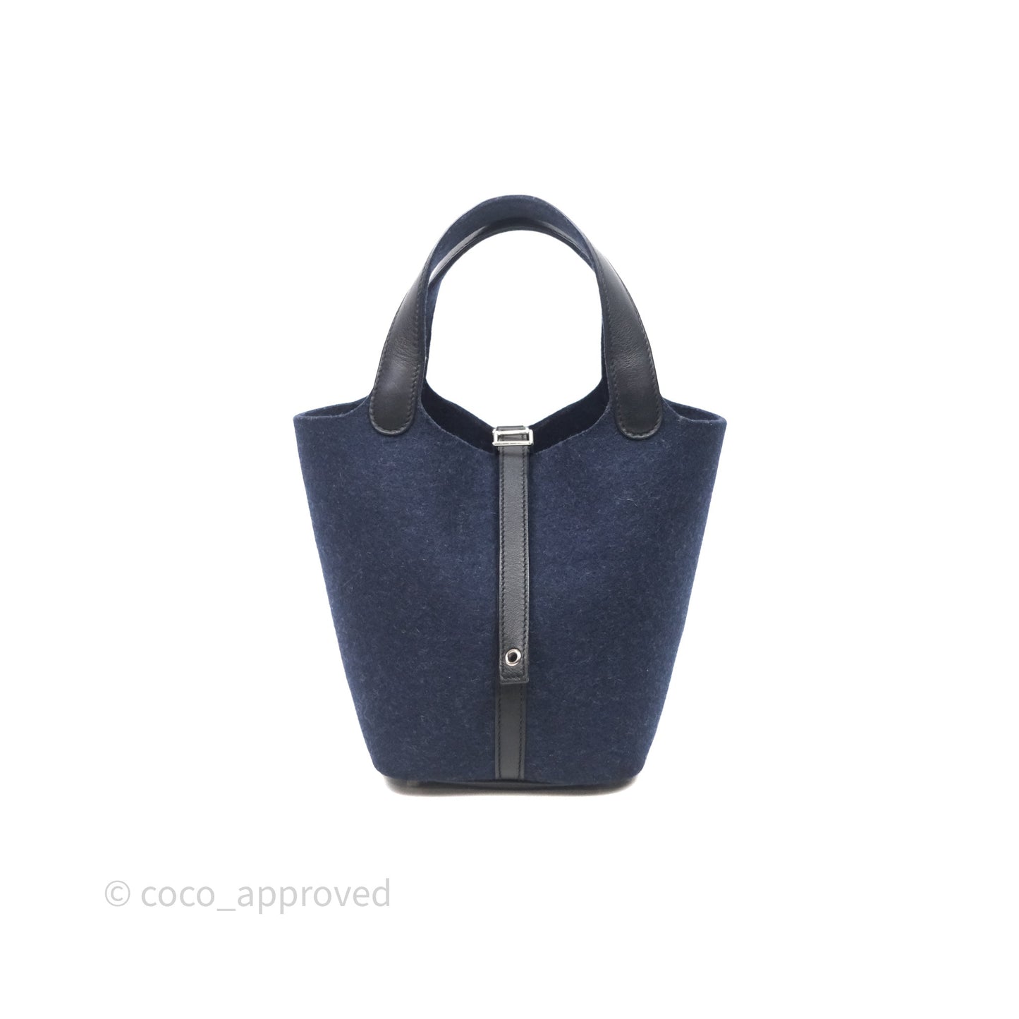Hermès Picotin 18 Bleu Nuit 2Z / Swift Noir 89 Wool Feutre Swift Palladium Hardware