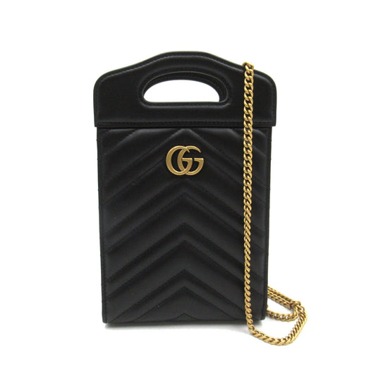 Luxury Gucci Trending 2025 GG Marmont Mini Top Handle Bag Shoulder bag Calfskin (cowhide) Black