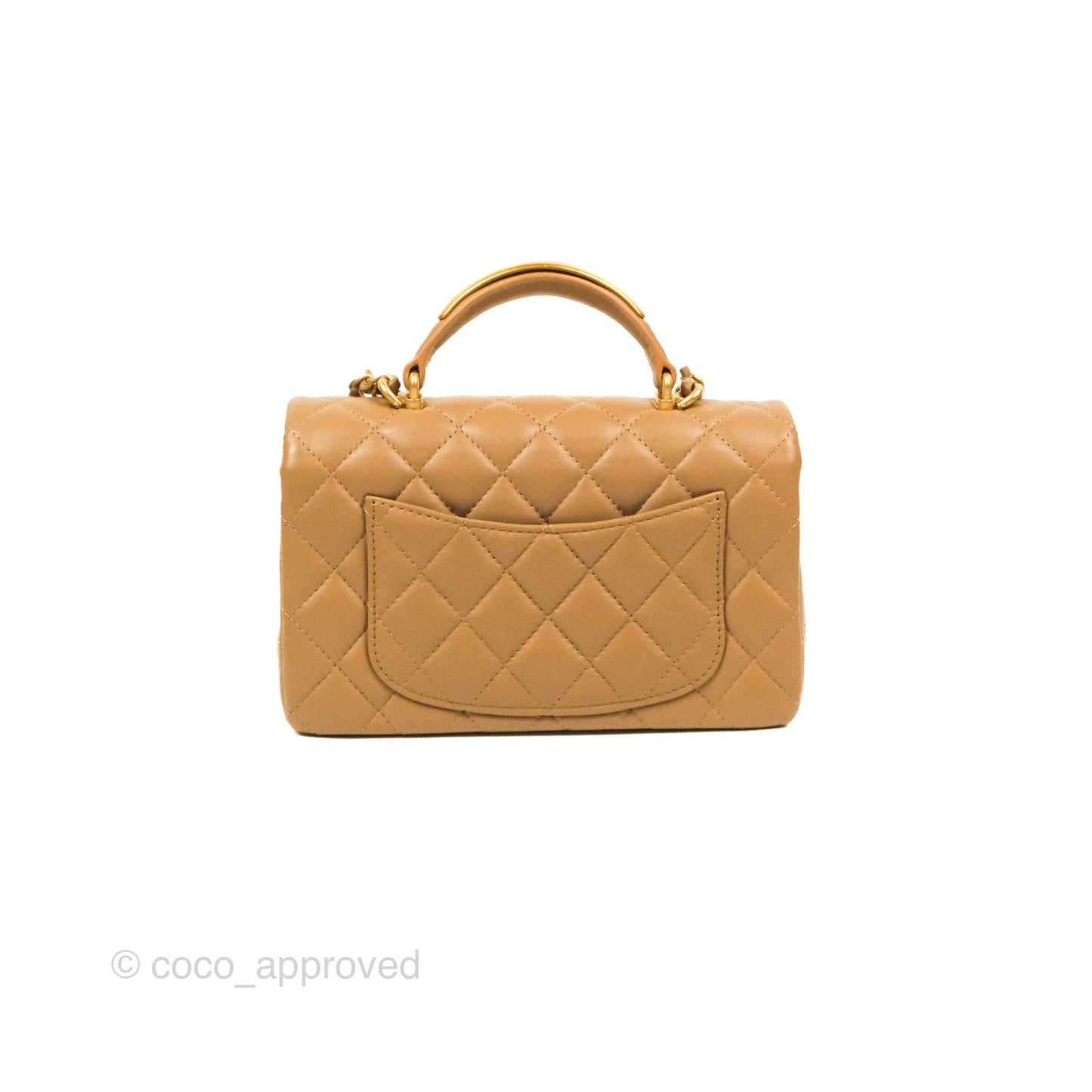 Chanel Top Handle Mini Rectangular Flap Bag Beige Lambskin Aged Gold Hardware