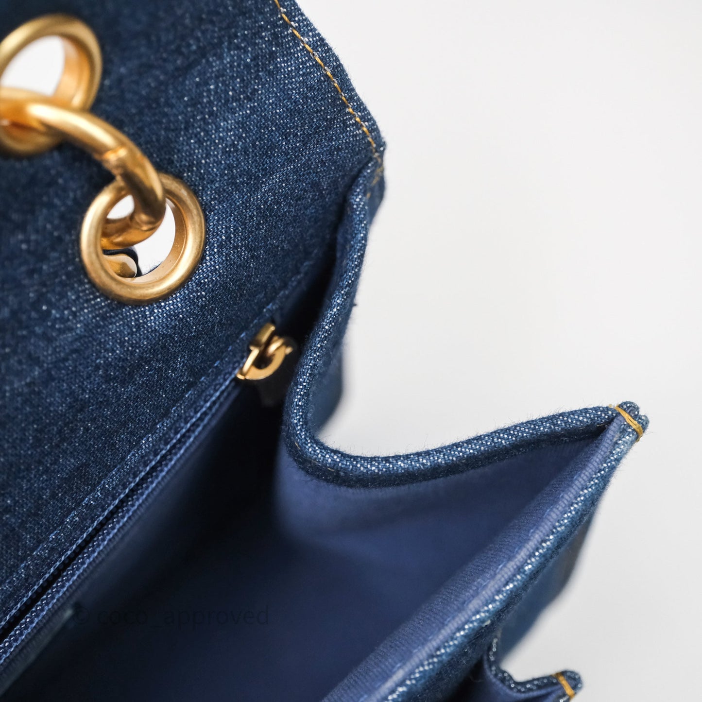 Chanel Square Flap Bag Denim Aged Gold Hardware