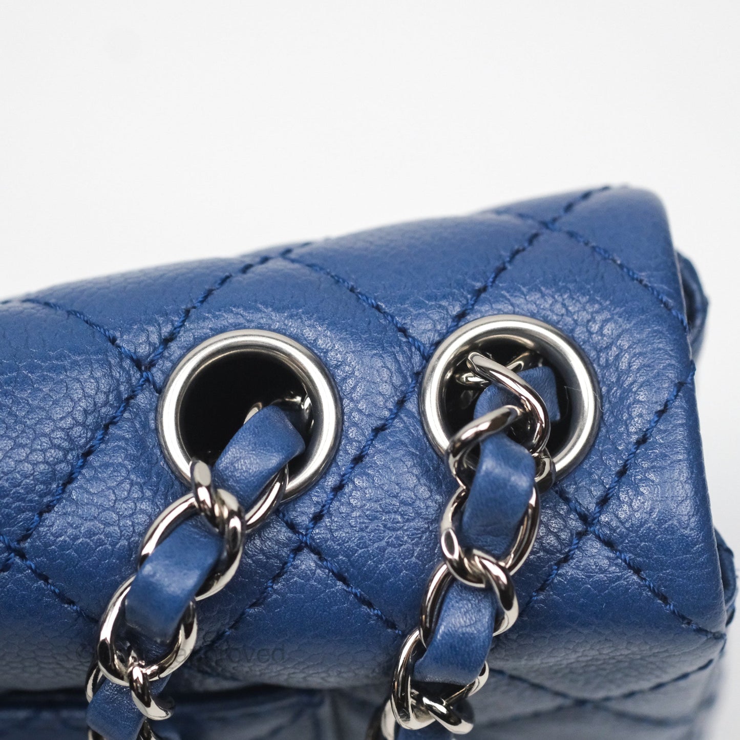 Chanel Quilted East West Flap Bag Blue Caviar Silver Hardware
