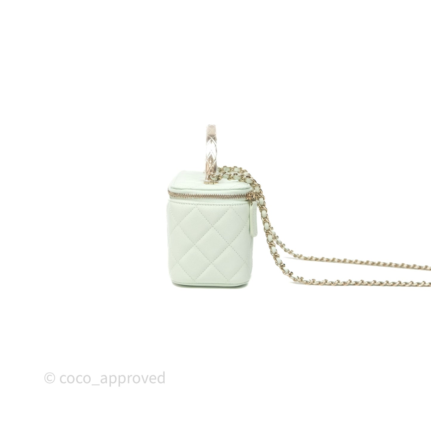 Chanel Vanity Rectangular Top Handle Mint Green Caviar Gold Hardware