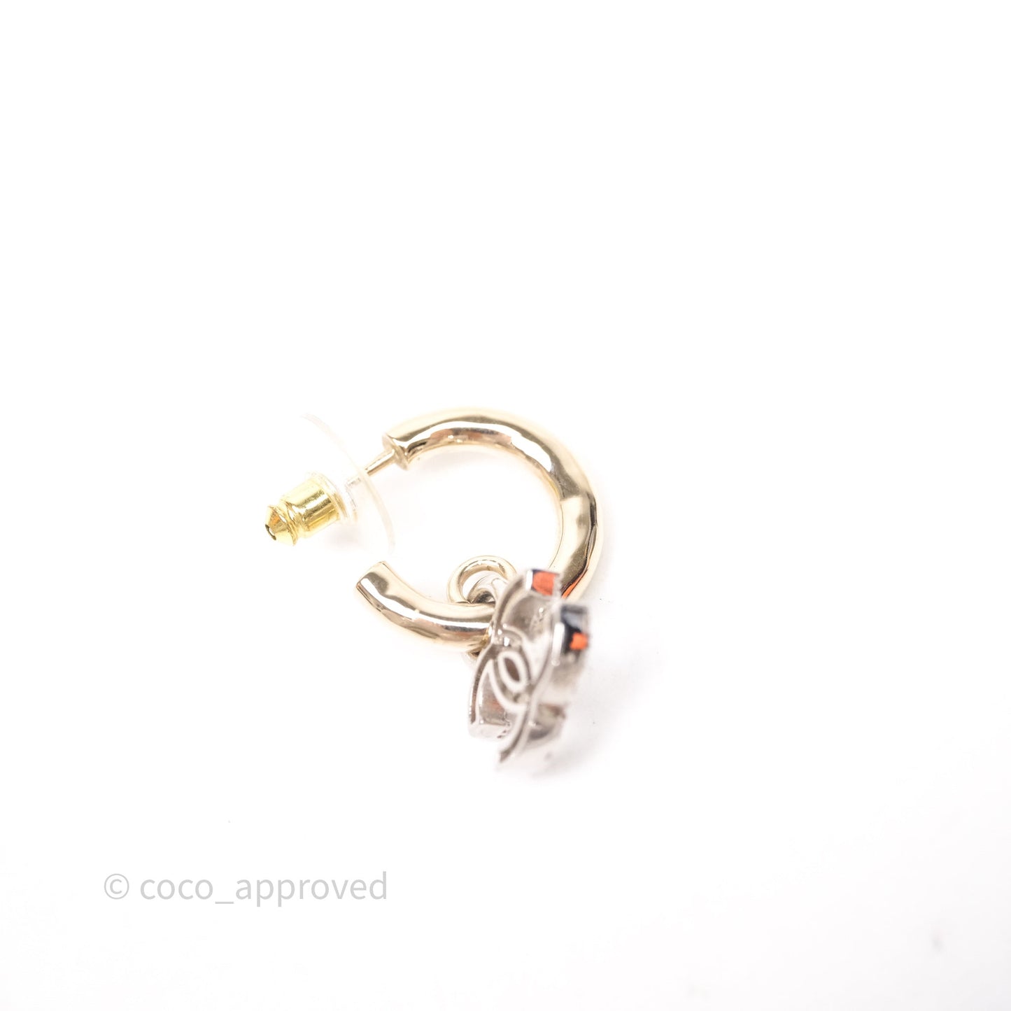 Chanel CC Hoop Logo Crystals Gold Earrings 22S