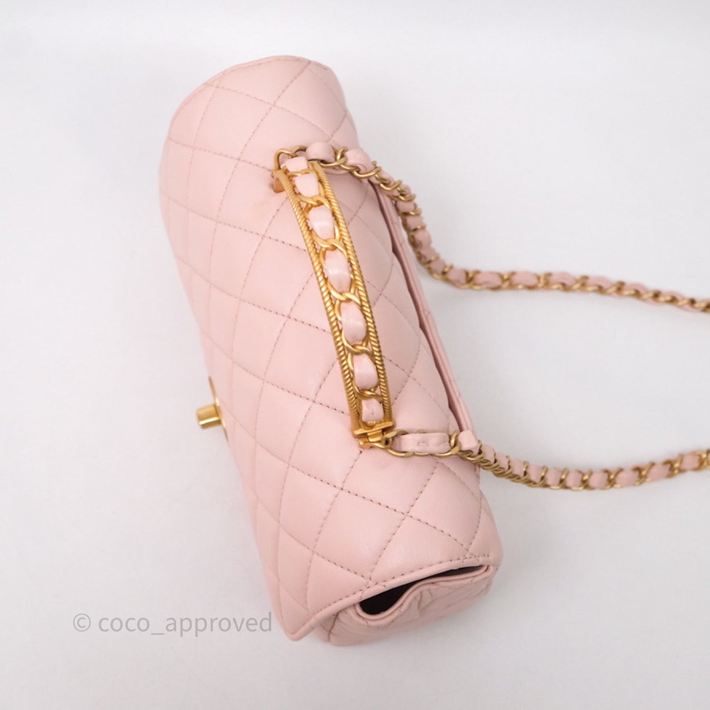 Chanel Top Handle Mini Rectangular Flap Bag Pink Lambskin Aged Gold Hardware