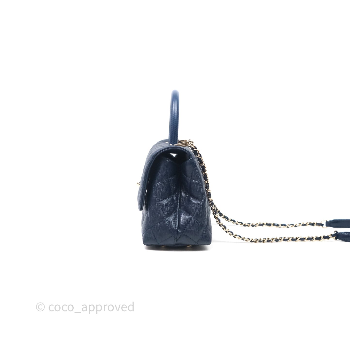 Chanel Small Coco Handle Navy Caviar Gold Hardware Lizard Handle