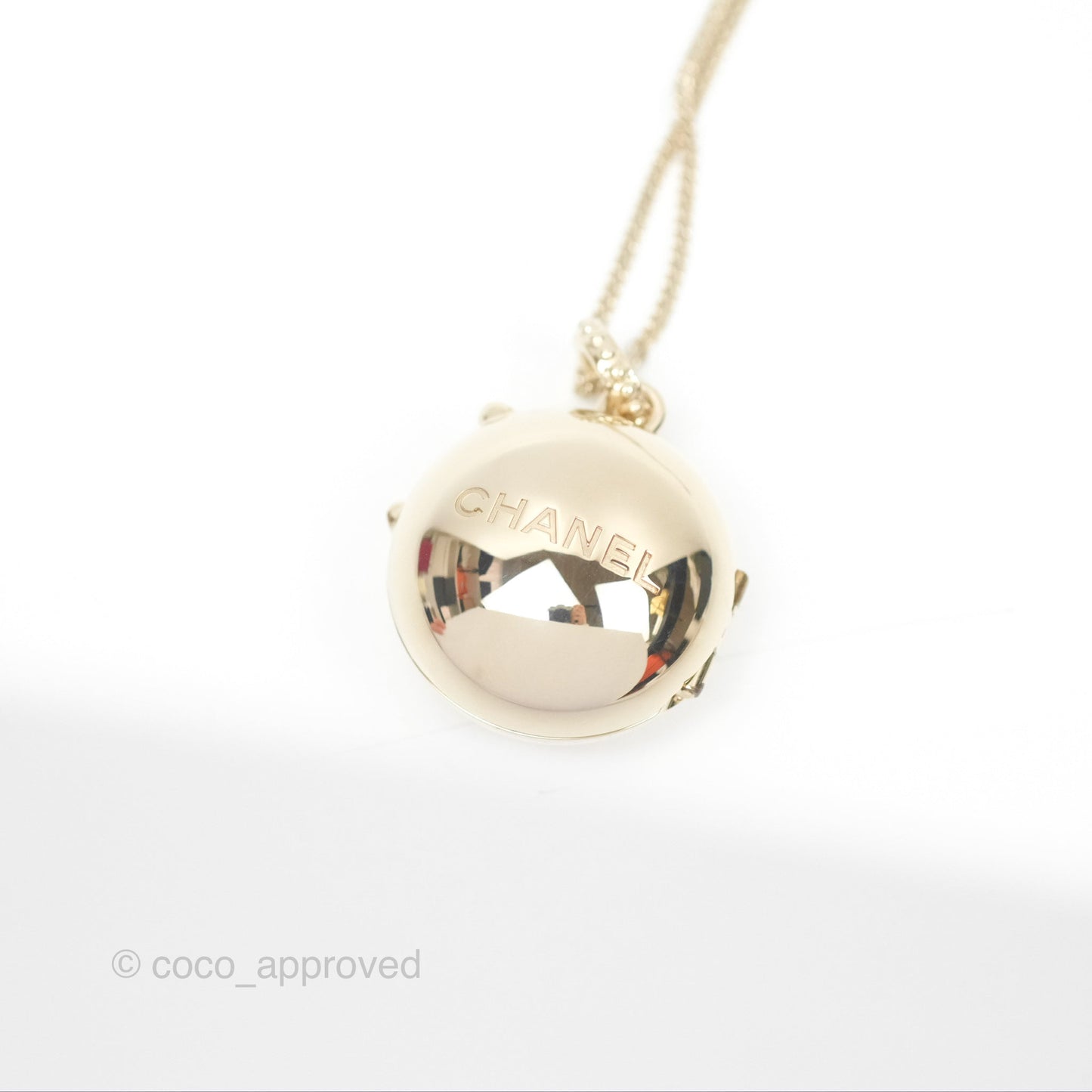 Chanel CC Sphere Locket Necklace Gold Tone 21S