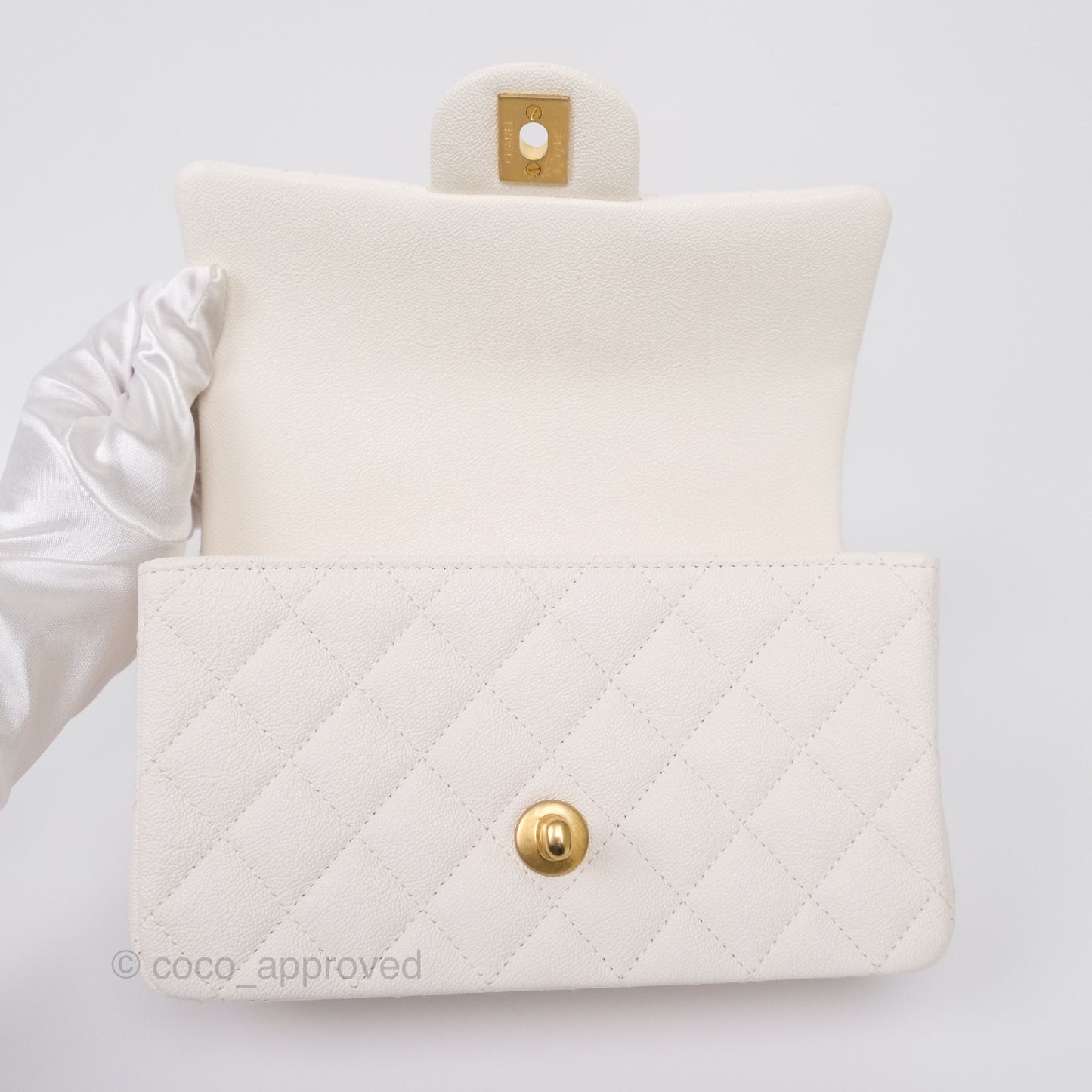 Chanel Top Handle Mini Rectangular Flap Bag Ivory Caviar Gold Hardware
