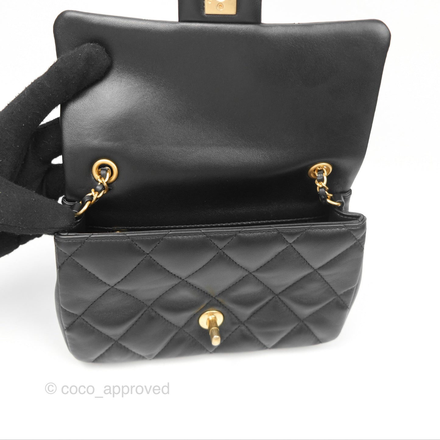 Chanel Mini Flap Bag With Heart CC Charm Black Lambskin Aged Gold Hardware