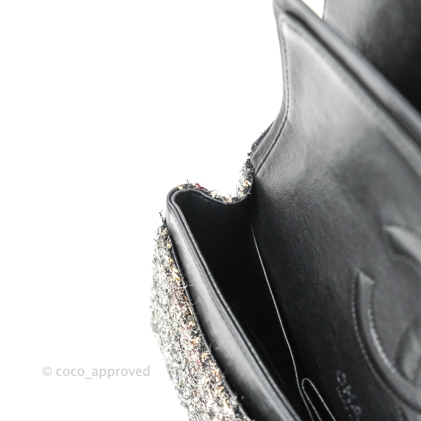Chanel Classic M/L Medium Double Flap Black Tweed Gun Metal