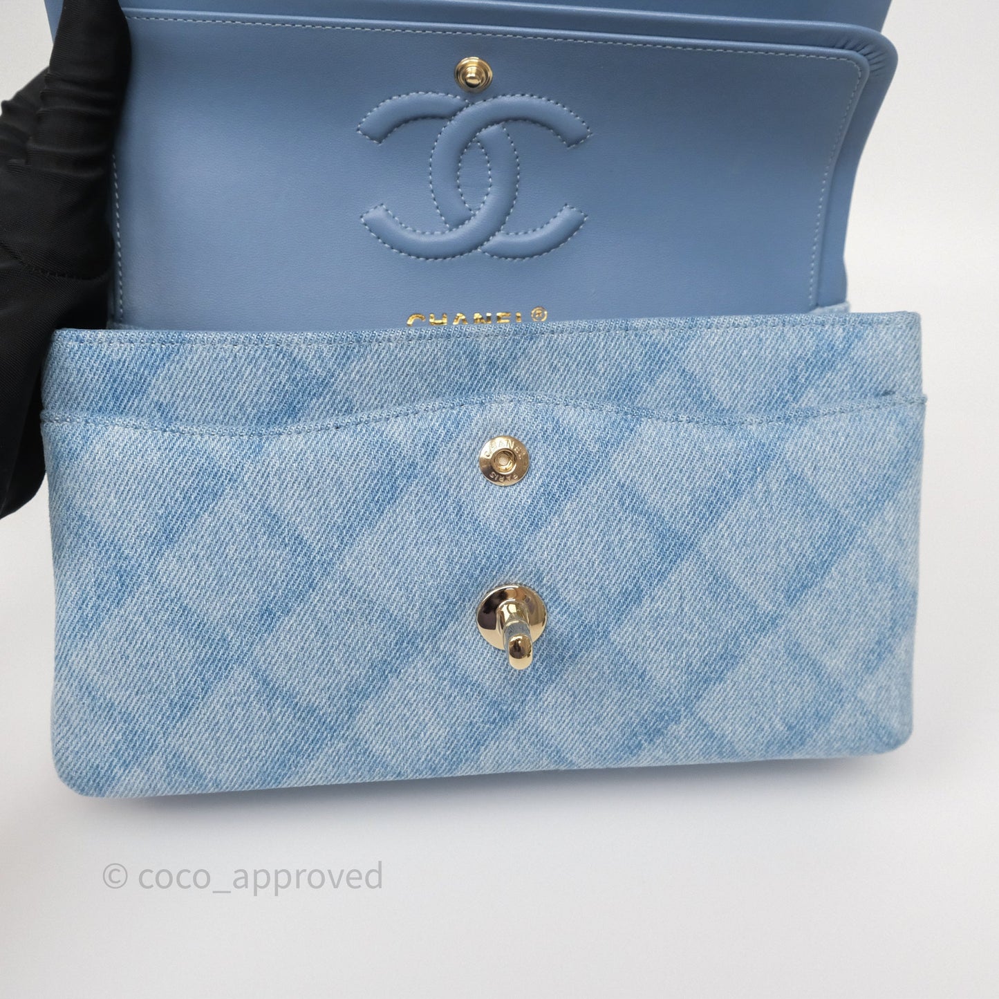 Chanel Quilted Small Double Flap Blue Printed Denim Gold Hardware