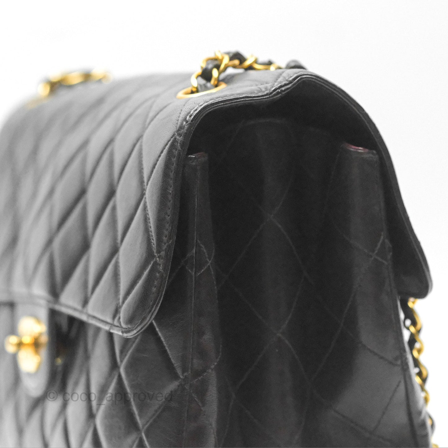 Chanel Vintage Double Sided Jumbo Flap Black Lambskin 24K Gold Hardware