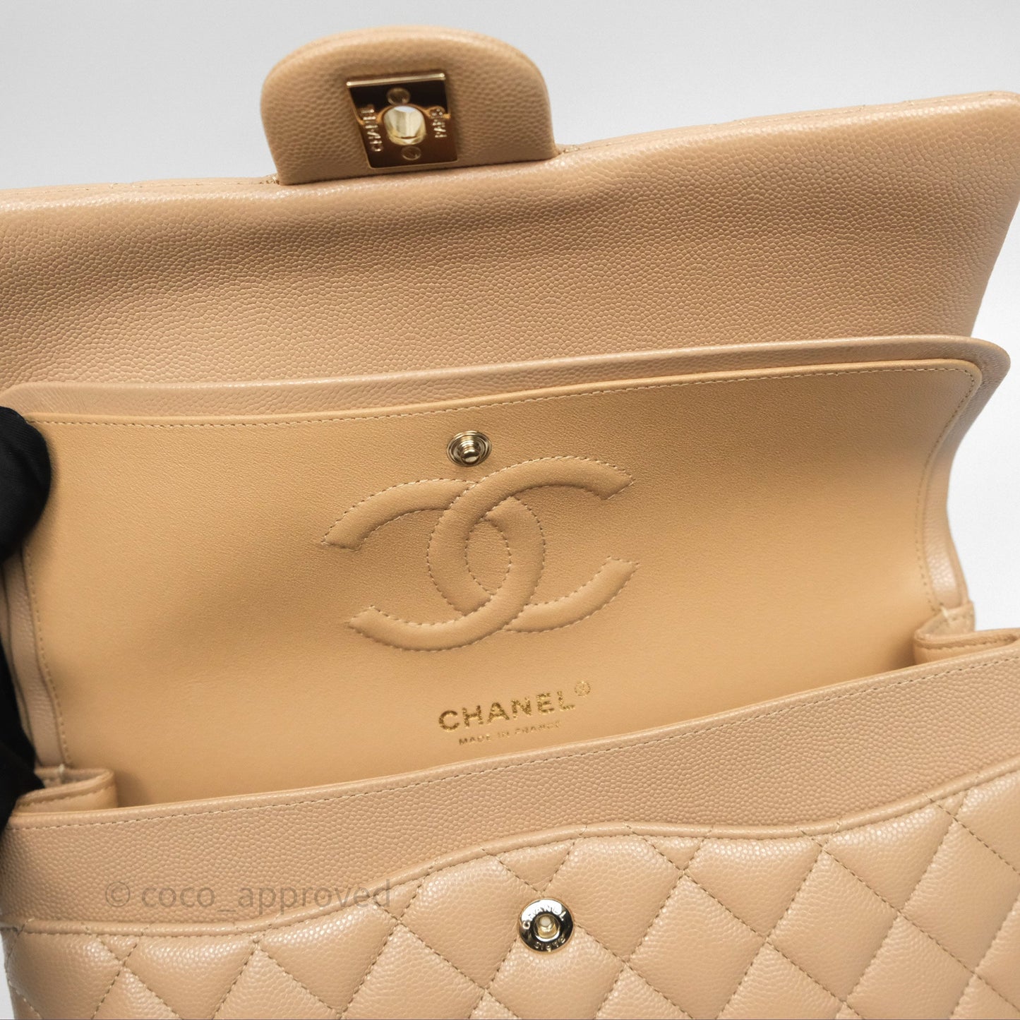 Chanel Classic M/L Medium Double Flap Dark Beige Caviar Gold Hardware 19B