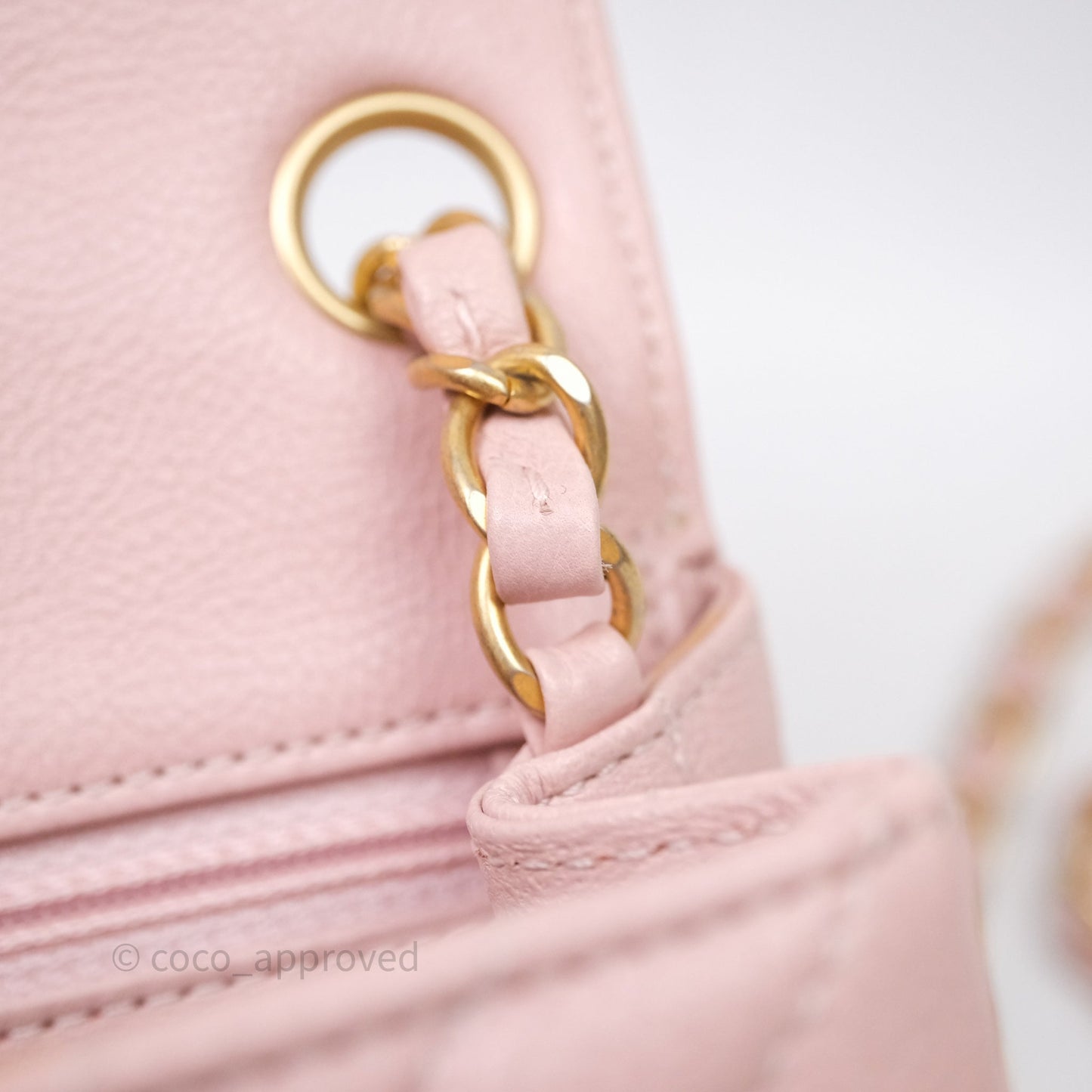 Chanel Mini Square Chevron Pink Calfskin Aged Gold Hardware