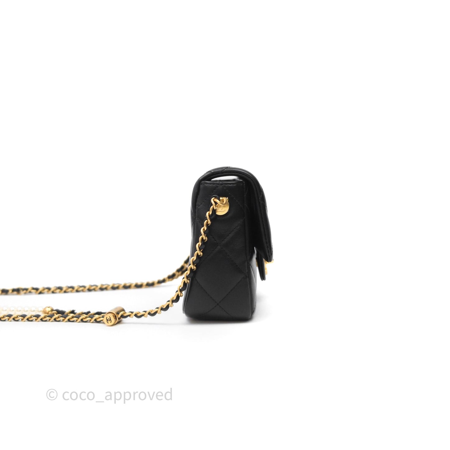 Chanel My Perfect Mini With Pearl Quilted Black Lambskin Gold Hardware