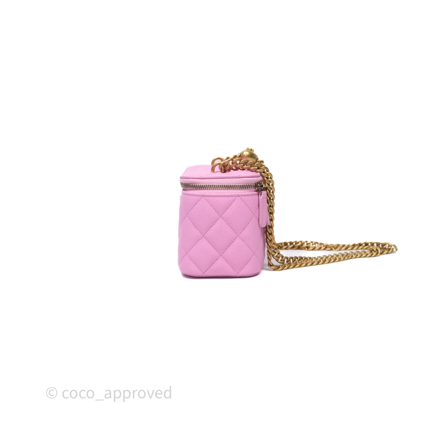 Chanel Vanity with Heart Adjustable Chain Pink Caviar Aged Gold Hardware