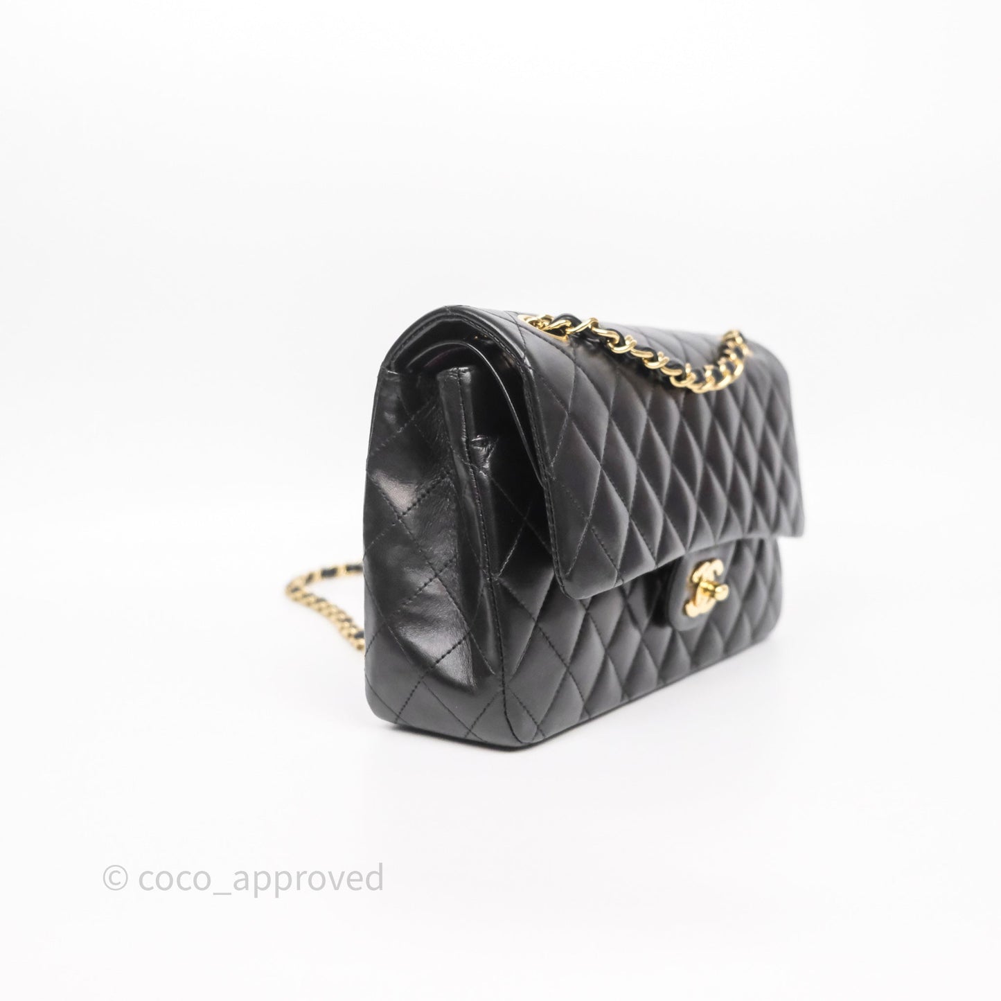 Chanel Classic M/L Medium Flap Quilted Black Lambskin Gold Hardware