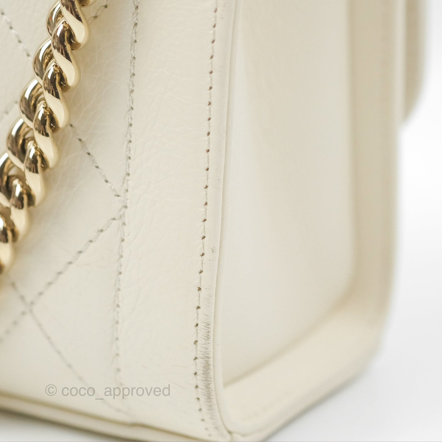 Chanel Quilted Label Click Flap Bag White Grained Calfskin Gold Hardware