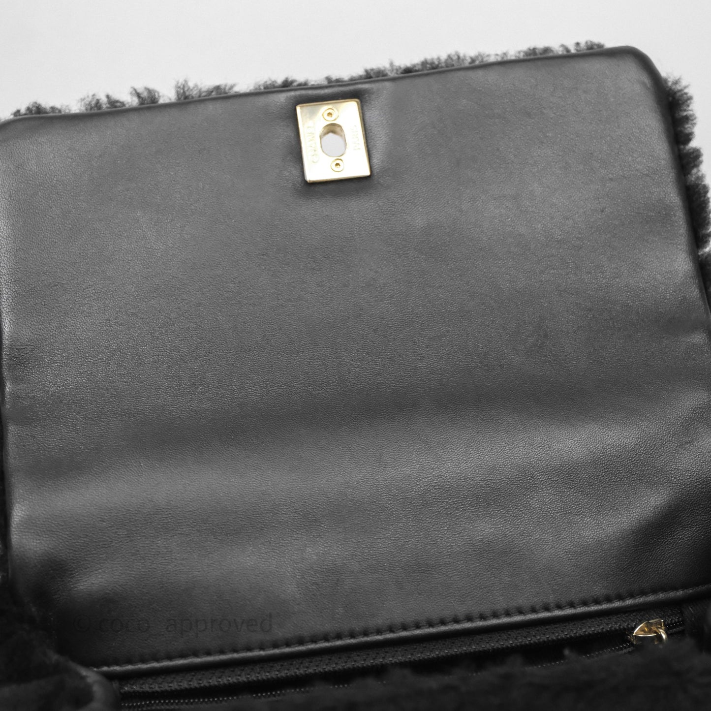 Chanel Small Coco Handle Shearling Black Gold Hardware