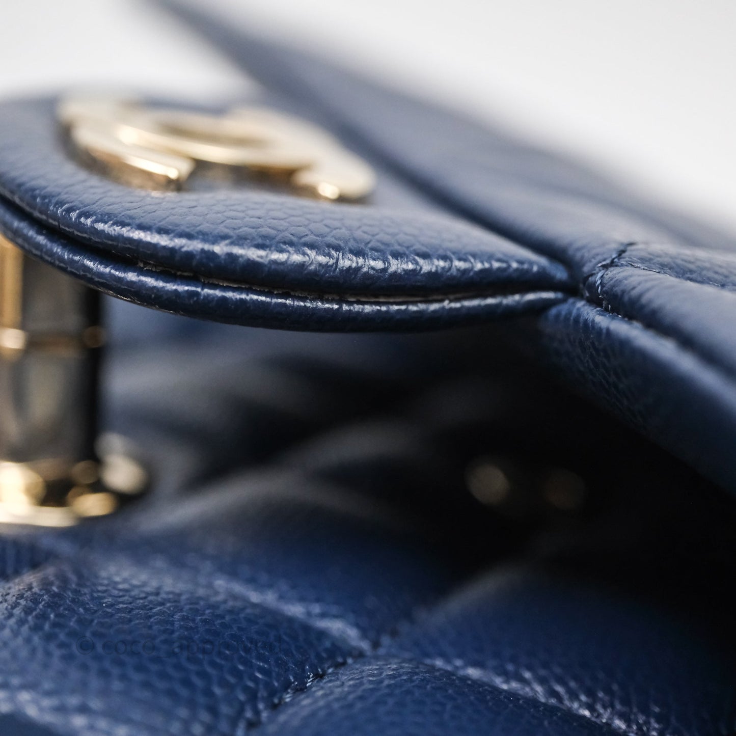 Chanel Medium Classic Flap Quilted Dark Blue Caviar Gold Hardware