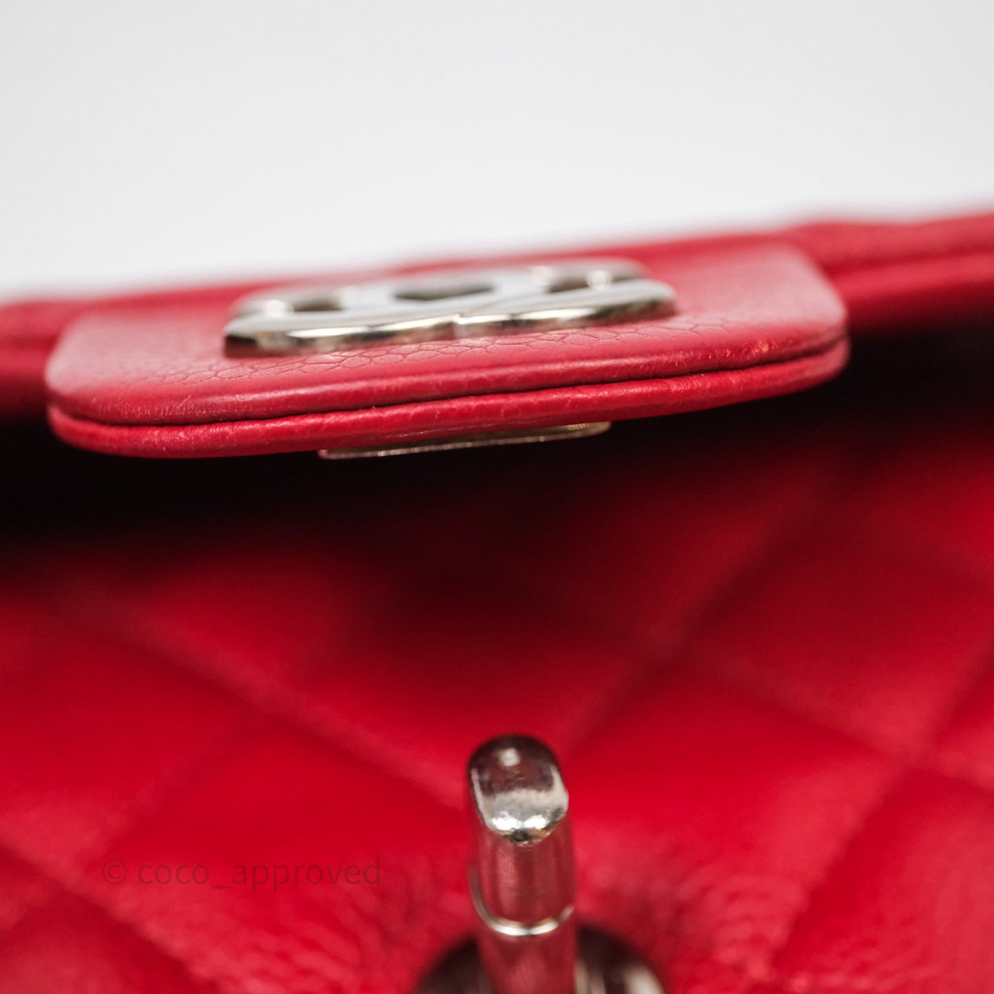Chanel Quilted Mini Rectangular Flap Red Caviar Silver Hardware