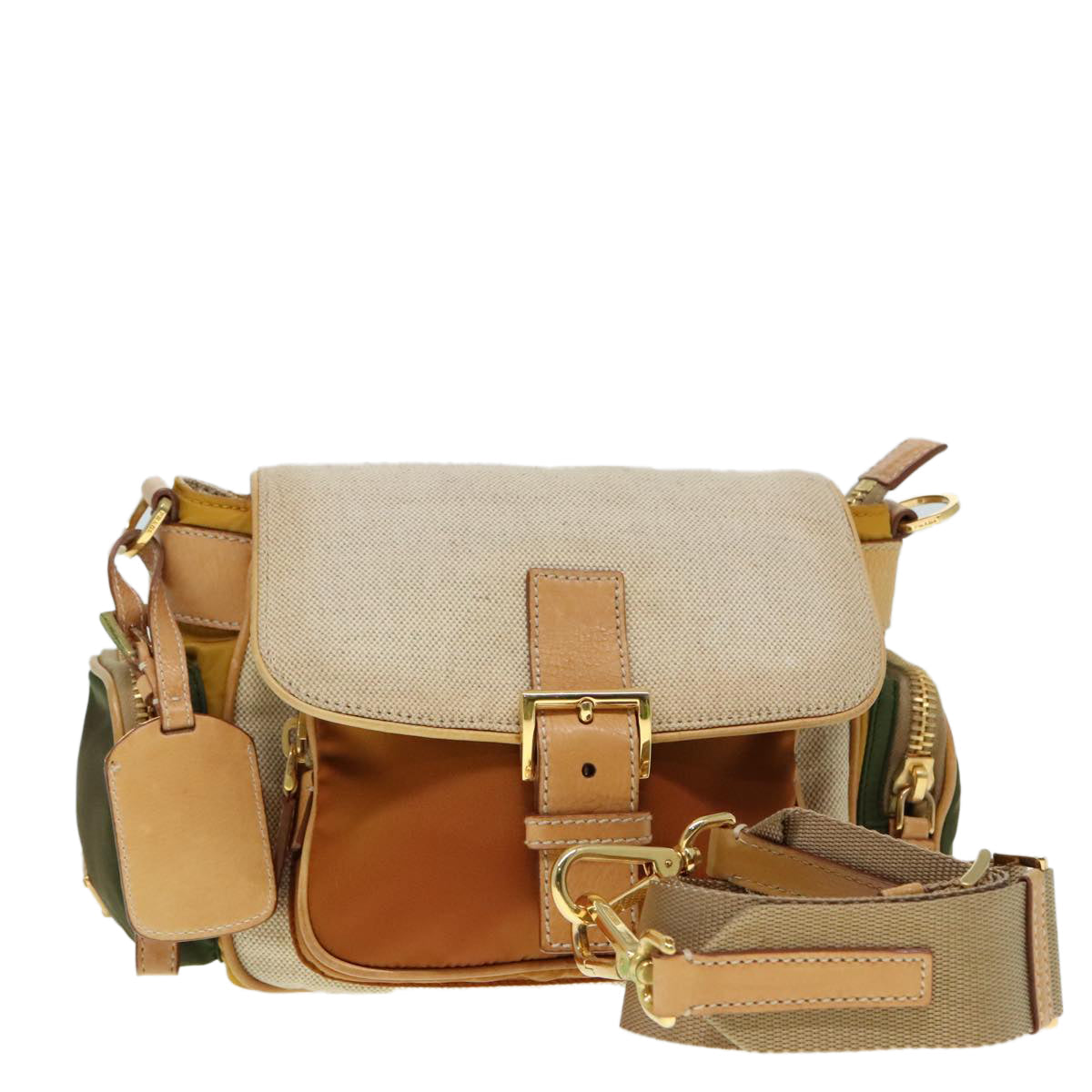 Luxury Prada Shoulder Bag Canvas Beige Gold  91235
