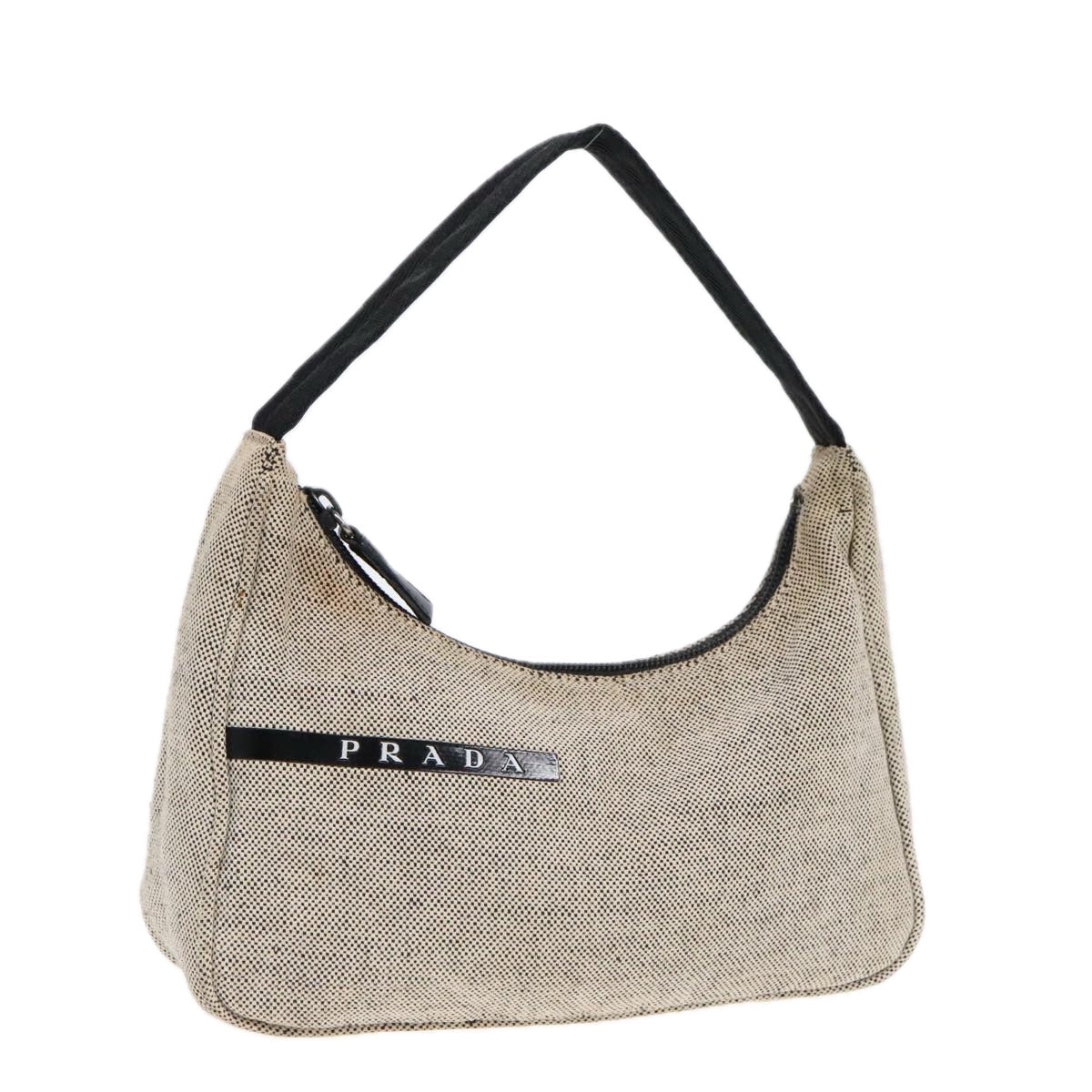 Luxury Prada Sports Hand Bag Canvas White Black Silver  91239