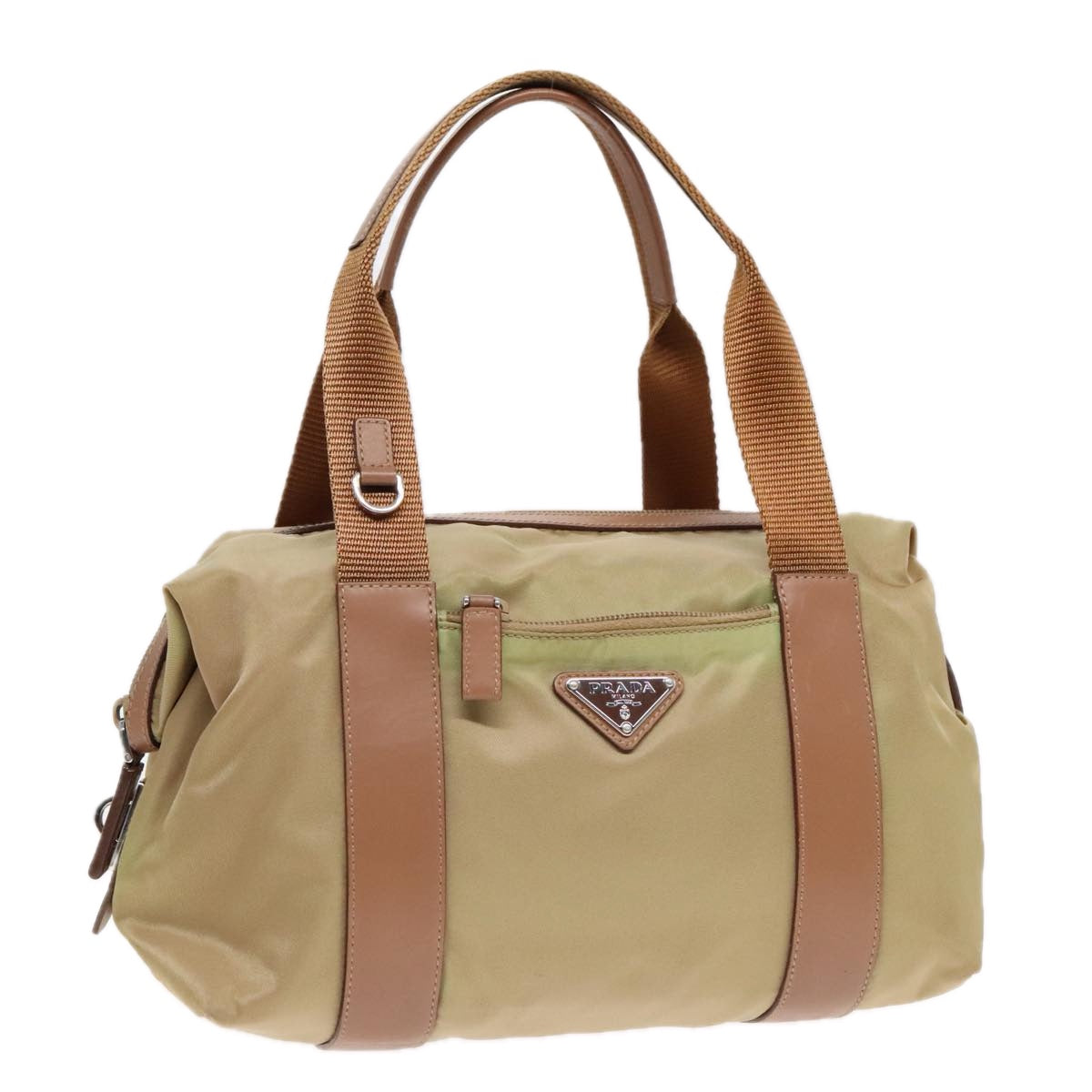 Luxury Prada Hand Bag Nylon Khaki Silver  91245