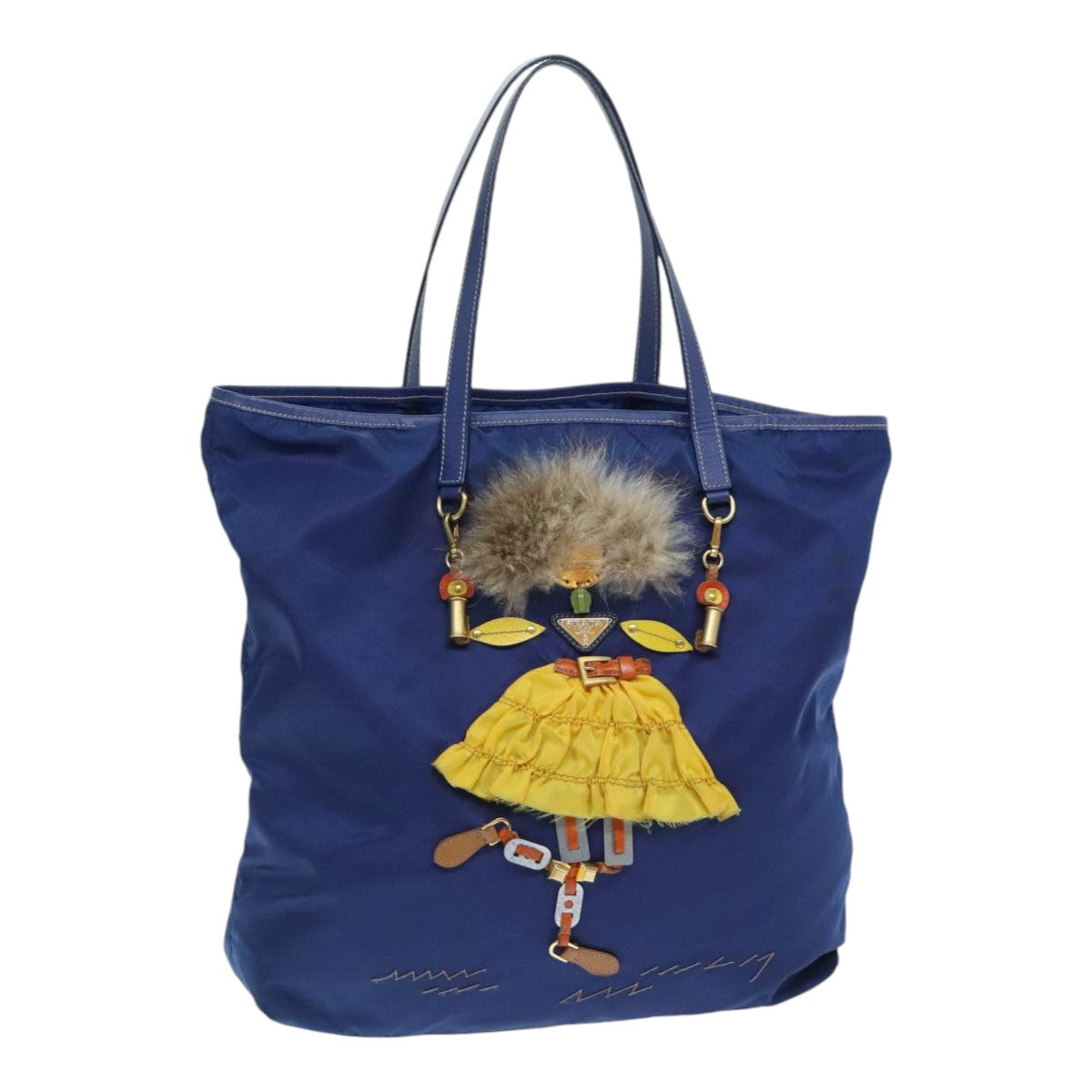 Luxury Prada Tote Bag Nylon Leather Blue Gold  91252