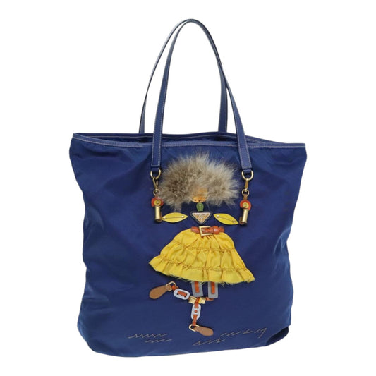 Luxury Prada Tote Bag Nylon Leather Blue Gold  91252