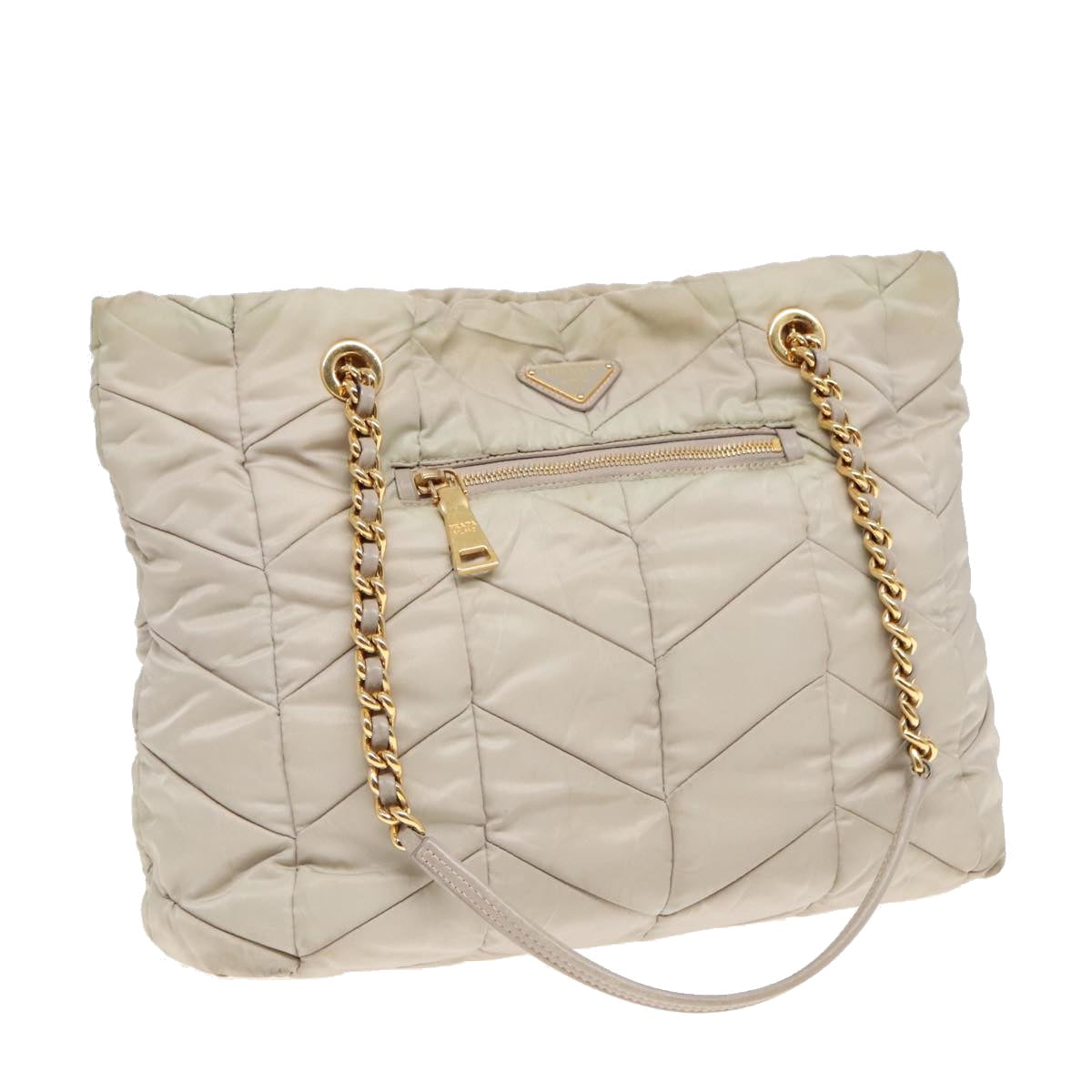 Luxury Prada Chain Quilted Shoulder Bag Nylon Beige Gold  91253