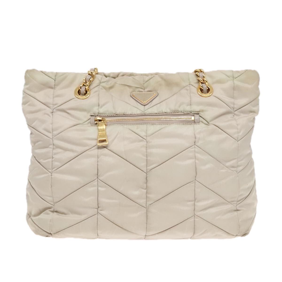 Luxury Prada Chain Quilted Shoulder Bag Nylon Beige Gold  91253