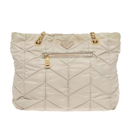Luxury Prada Chain Quilted Shoulder Bag Nylon Beige Gold  91253