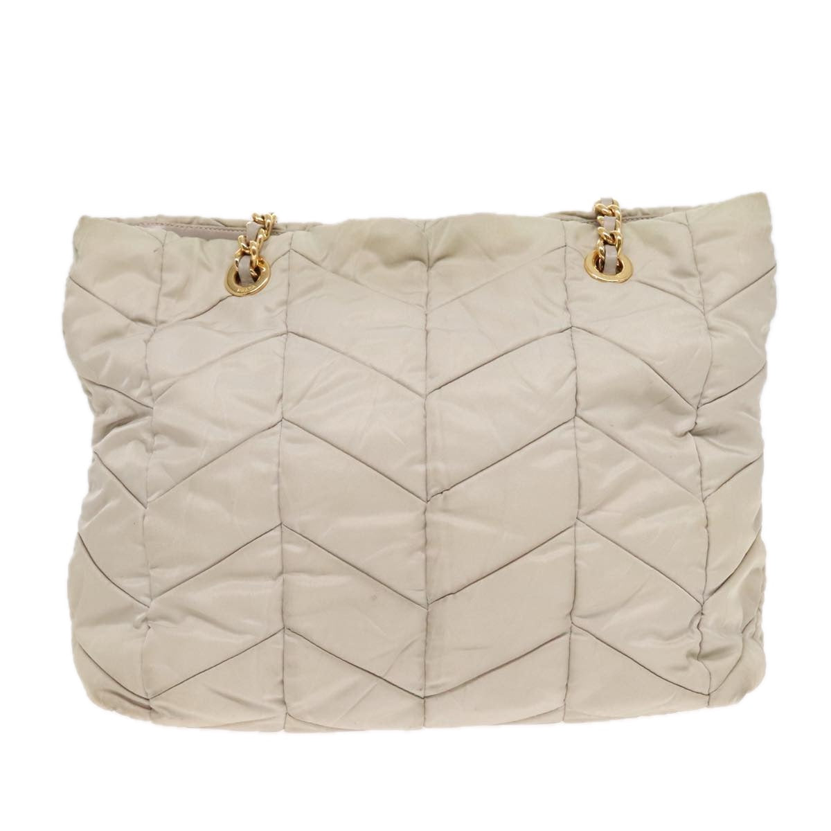 Luxury Prada Chain Quilted Shoulder Bag Nylon Beige Gold  91253