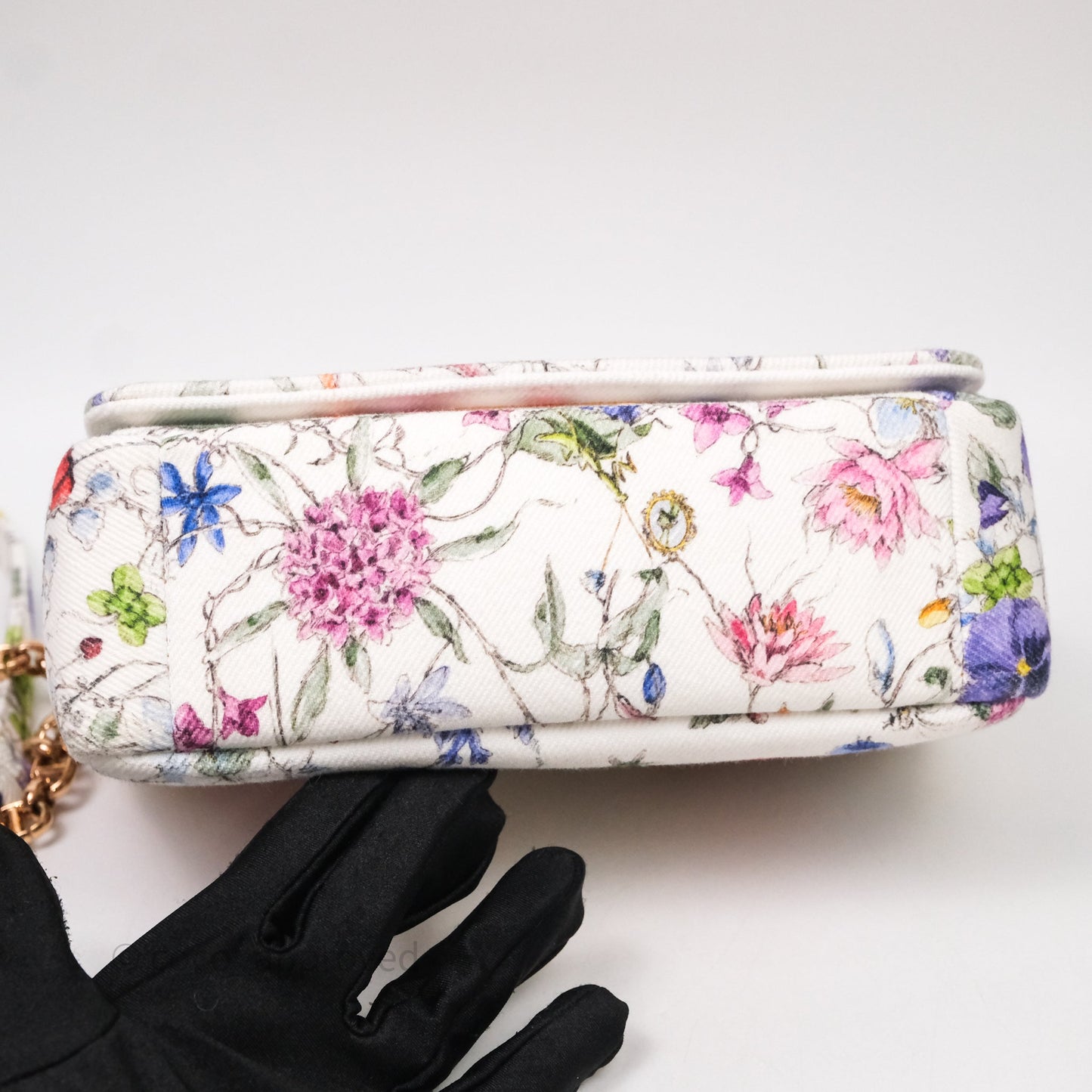 Dior Small Caro Bag White Florilegio Rose Gold Hardware