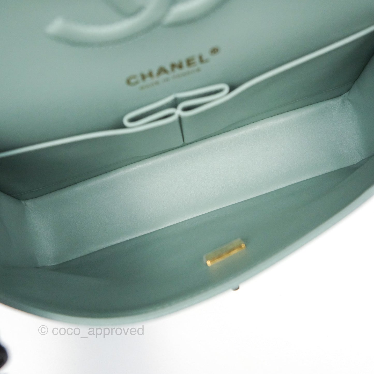 Chanel Classic M/L Medium Flap Quilted Tiffany Seafoam Green Caviar Gold Hardware