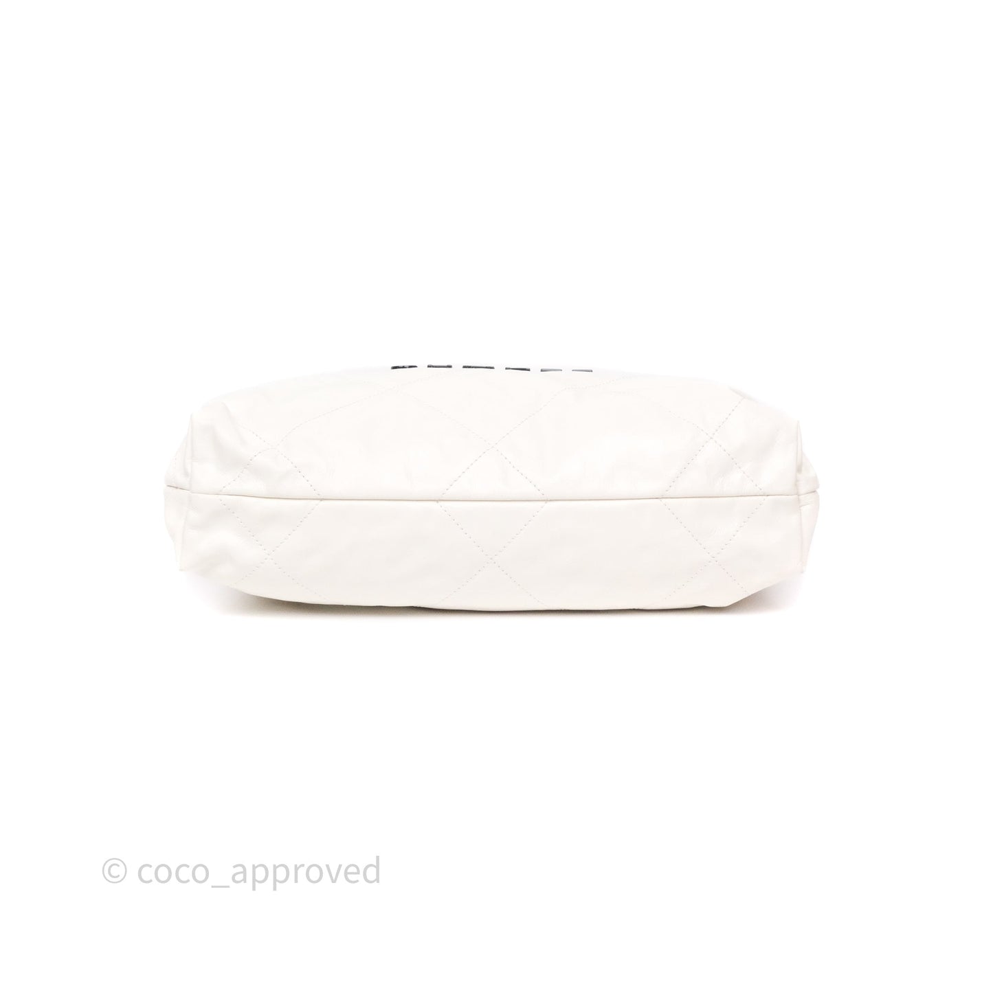 Chanel 22 Small White Aged Calfskin Black Logo Aged Gold Hardware
