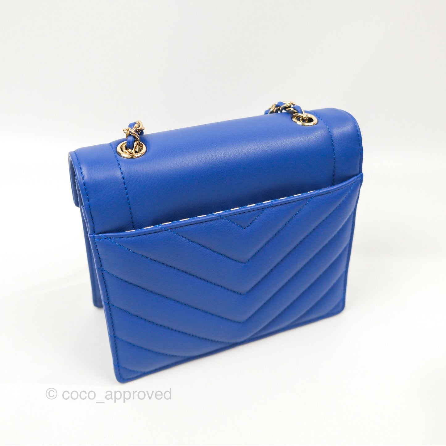 Chanel Chevron Square Envelope Flap Bag Royal Blue 19C