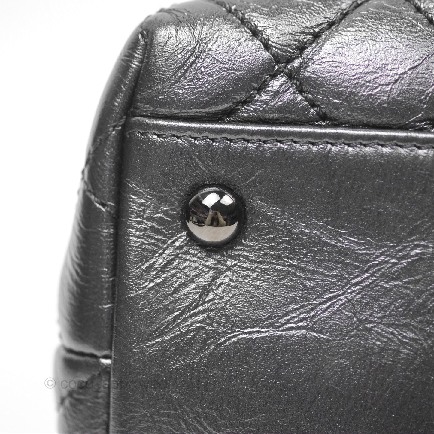 Chanel Medium Coco Handle Quilted Aged Calfskin Iridescent Dark Grey So Black Hardware