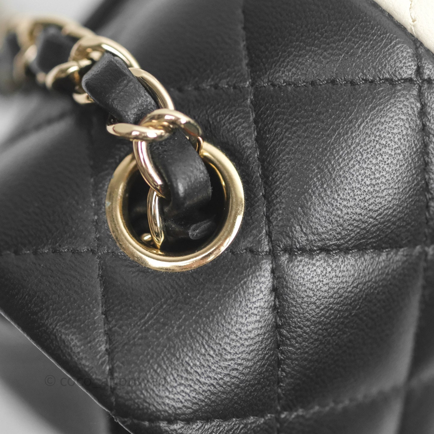 Chanel Mini Rectangular Flap Quilted Black White Lambskin Gold Hardware