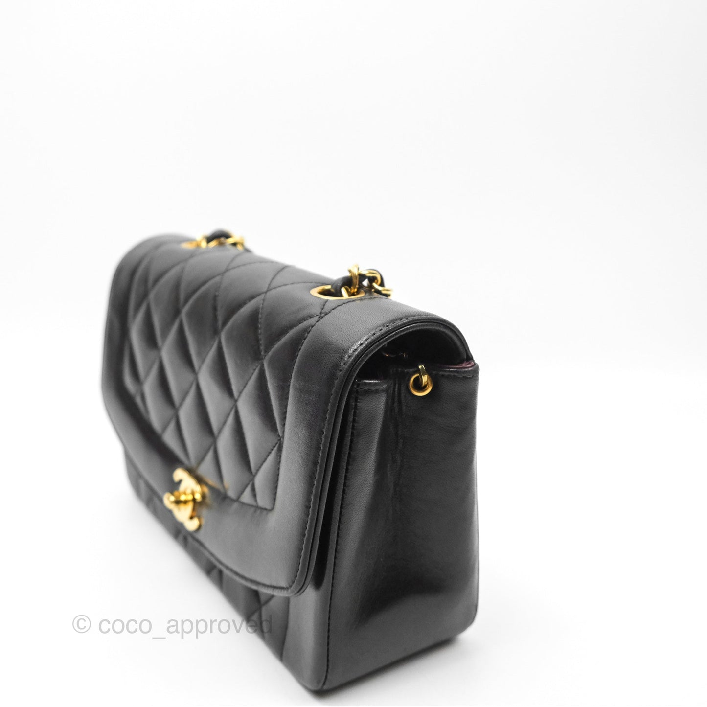 Chanel Vintage Small Quilted Classic Diana Flap Bag Black Lambskin 24K Gold Hardware