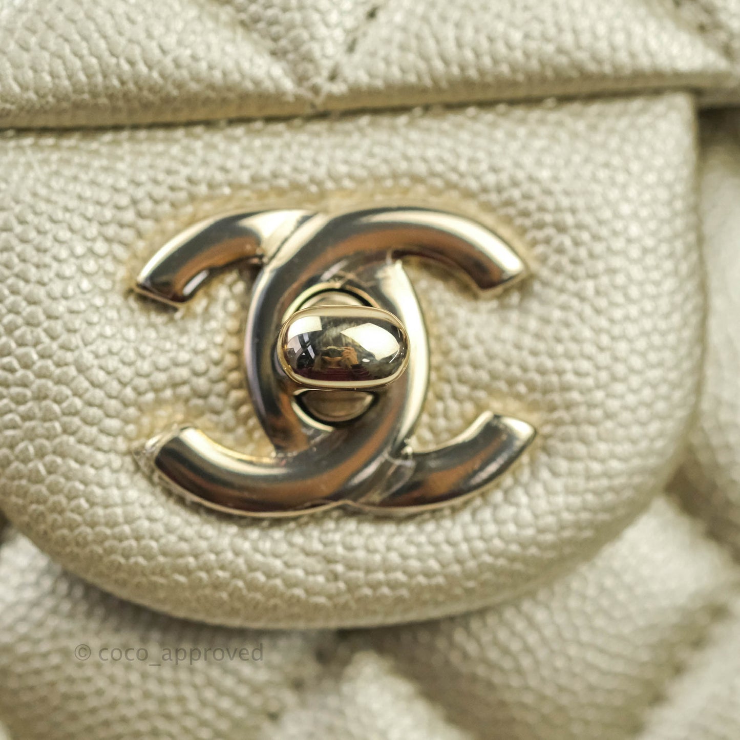 Chanel Classic M/L Medium Double Flap Bag Light Gold Caviar Gold Hardware