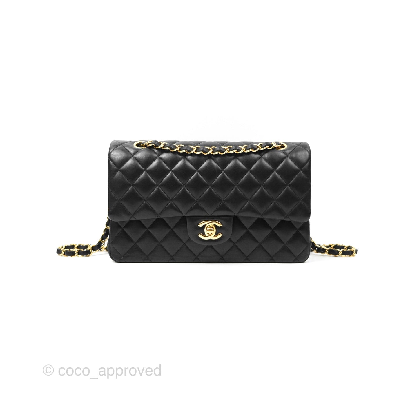 Chanel Classic M/L Medium Flap Quilted Black Lambskin Gold Hardware