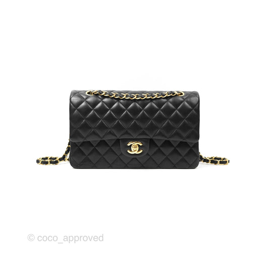 Chanel Classic M/L Medium Flap Quilted Black Lambskin Gold Hardware