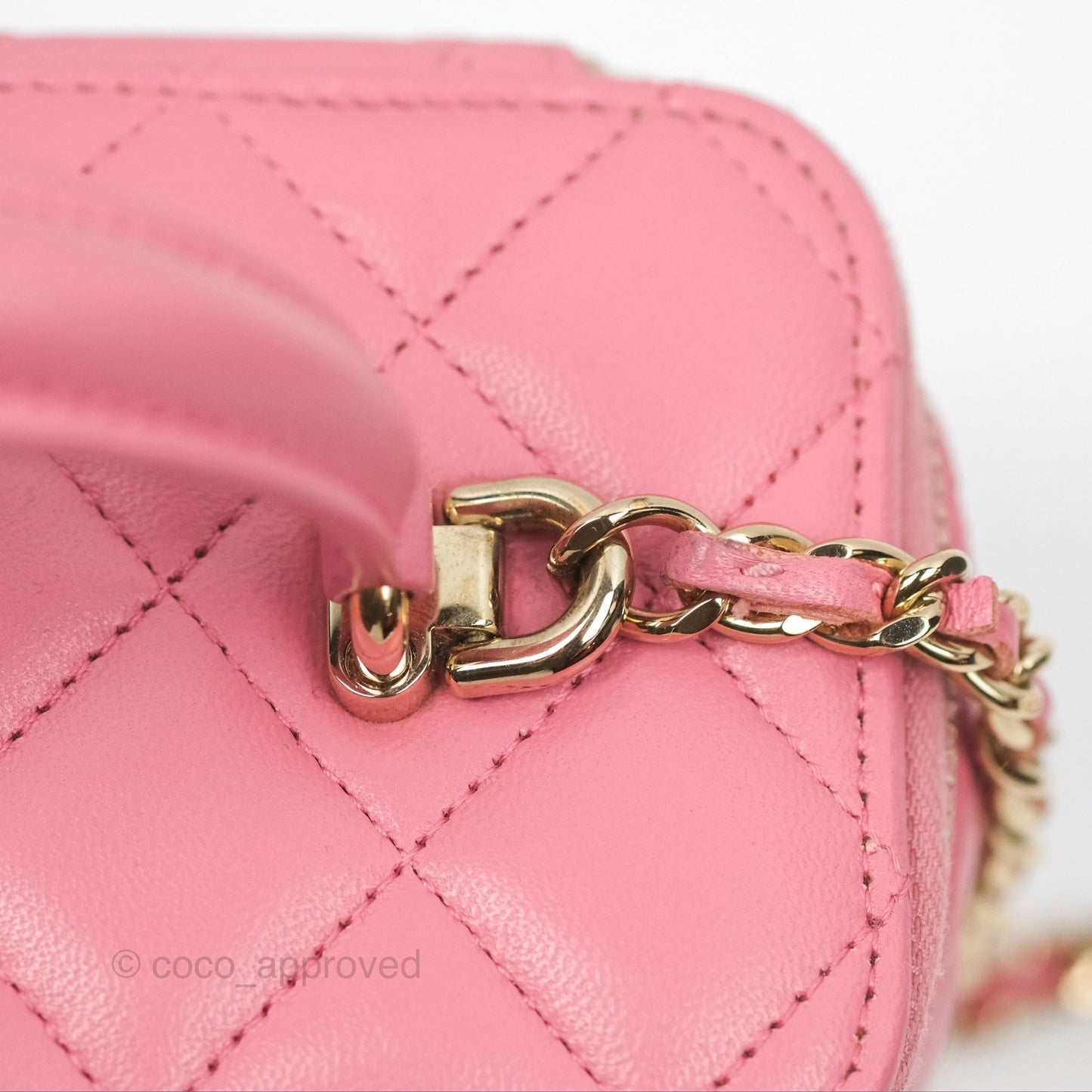 Chanel Vanity Rectangular Top Handle Pink Lambskin Gold Hardware