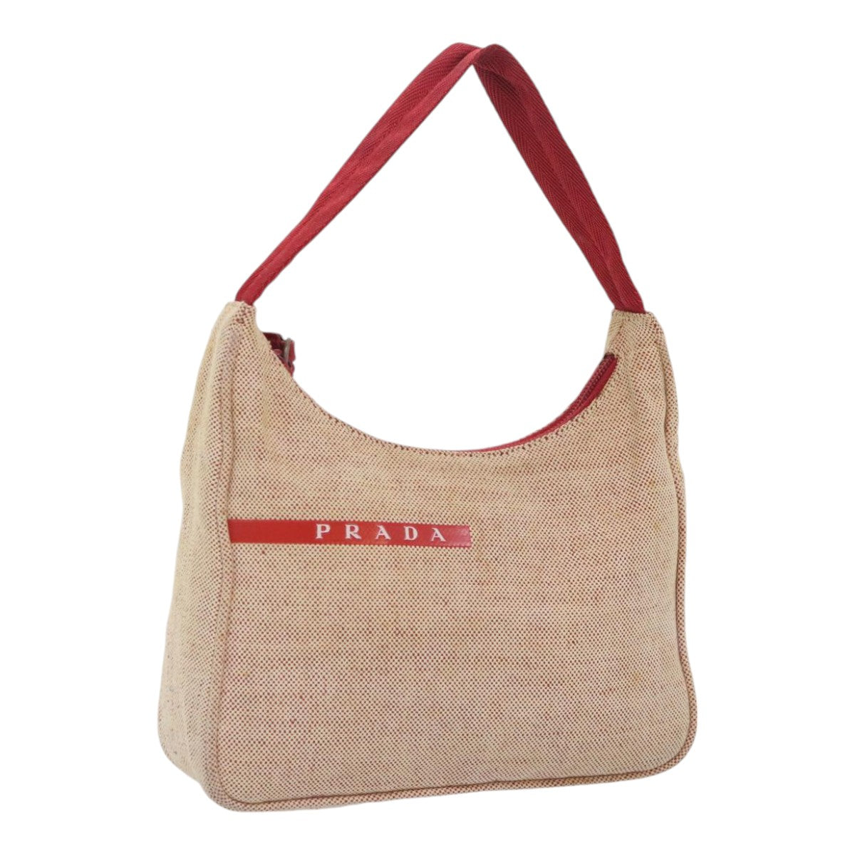 Luxury Prada Sports Hand Bag Canvas Beige Red  91403